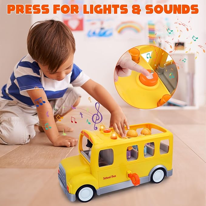 Nicmore School Bus for Toddlers: Musical Toy With Lights, Sounds & 5 Figures for Ages 1-4 | 1st 2nd Birthday Gifts for Kids 18 Months+