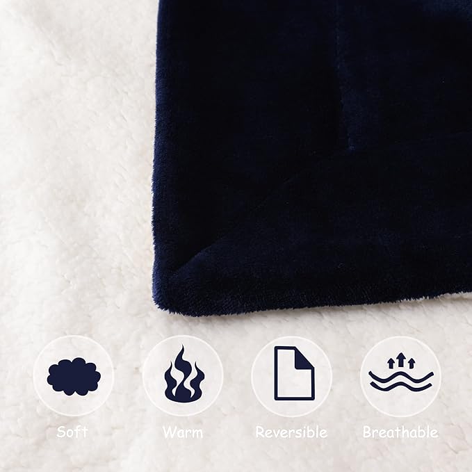 NANPIPER Baby Sherpa Blanket,Warm Toddler Throw Blanket,Soft Newborn Fleece Blanket for Winter (Navy Blue,30x40 inches)