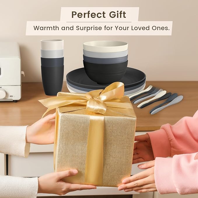 Homienly Unbreakable Wheat Straw Dinnerware Sets, Plastic Plates and Bowls Sets Alternative 20 PCS, Microwave & Dishwasher Safe Dish Set for Kitchen, Camping, Kids, Apartment, Lightweight(Grey Stone)