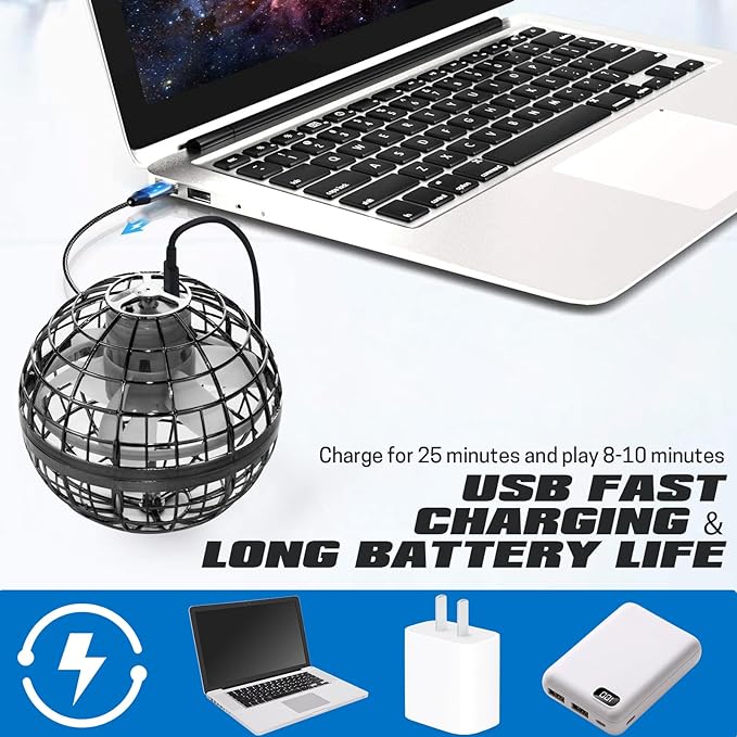 2025 Flying Orb Ball Toys for Boys, Galaxy Balls Boomerang Hover Hand Drone, Cosmic Fly Ball Orbit Floating Flying Spinner Mini Drone Balls Toy, for Kids Teens Boys Girls Gray