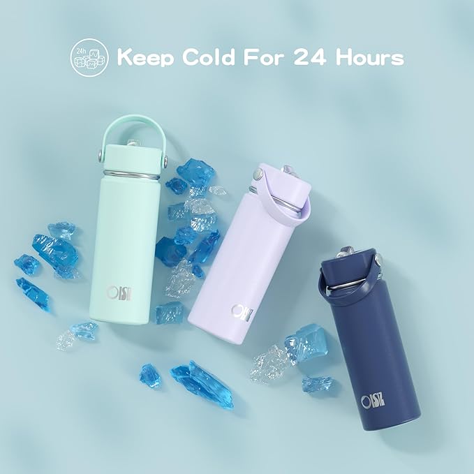 OISIZ 18oz Kids Water Bottle with Straw Lid, Vacuum Insulated Water Bottle 316 Stainless Steel Water Bottles for Kids for School, Leakproof Water Bottle, BPA Free and Keep Cold for 24 Hours