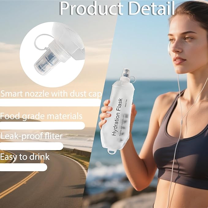 CLINTT 250ml Soft Flask, Foldable Running Water Bottle, TPU Folding Soft Water Flask, BPA-Free Collapsible Flask for Hydration Pack Running Vest, Cycling, Climbing, Hiking - 1Pcs, White