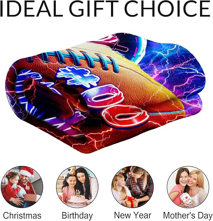 Personalized Kids Blanket Gifts Football Blankets for Boys, Toddler - Custom Cozy Fuzzy Sport Throws for Couch, Sofa & Travel