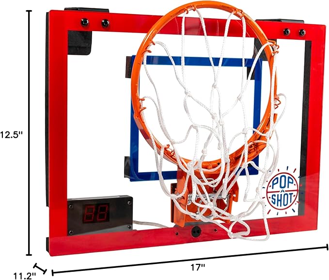 Pop-A-Shot Super Slam Over The Door Mini Basketball Hoop for Adults | 2 Included Basketballs and Pump | Built for Dunks | Breakaway Rim | Shatter Resistant Backboard | 17x12.5 Inches