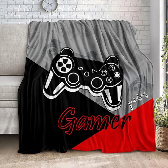 lirs Bedding Gaming Throw Blanket 80" x 60’’ Super Soft, Fleece, Gamer Gift for Couch Sofa for for Kids Boys Teens Video Game (MT-A03, 80’’x60)