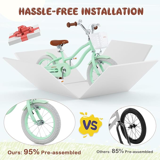 BABY JOY Kids Bike, 12 14 16 18 20 Inch Boys Girls Bike w/Adjustable Seat, Removable Basket, Handbrake & Coaster Brake, Training Wheels or Kickstand, Kids Bicycle with Multi-Color