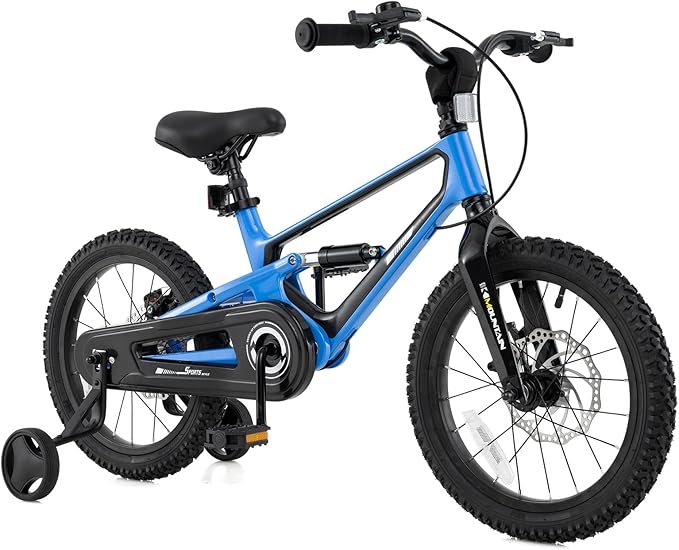 BABY JOY Kids Bike, 16" Magnesium Sporty Bicycle with Dual Disc Brakes, Removable Training Wheels, Body Suspension, Adjustable Handlebar & Saddle, Girls Boys Bike