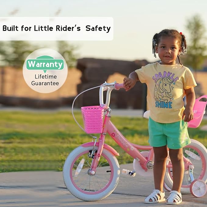 Glerc Maggie Girls Bike, 12-20 Inch Kids Bike for 2-13 Years Old Children, Princess Style Kids Bicycle with Doll-Seat & Basket & Training Wheels, Multiple Colors