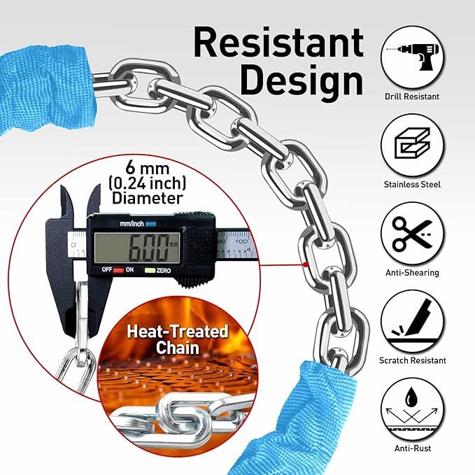 Bike Chain Lock Security 5 Digit Resettable Combination, 38.6 inches Heavy Duty Anti Theft Lock Chain for Bicycle, Motocycle, Scooter, Gate, Fence (SkyBlue, 3.2ft)