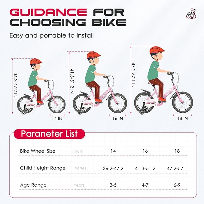 14/16/18 Inch Folding Kids Bike with Training Wheels, Gifts for Girl&Boy Age 3-10 Years, Toddler Bike with Dual Brakes for Beginners, Multi-Color