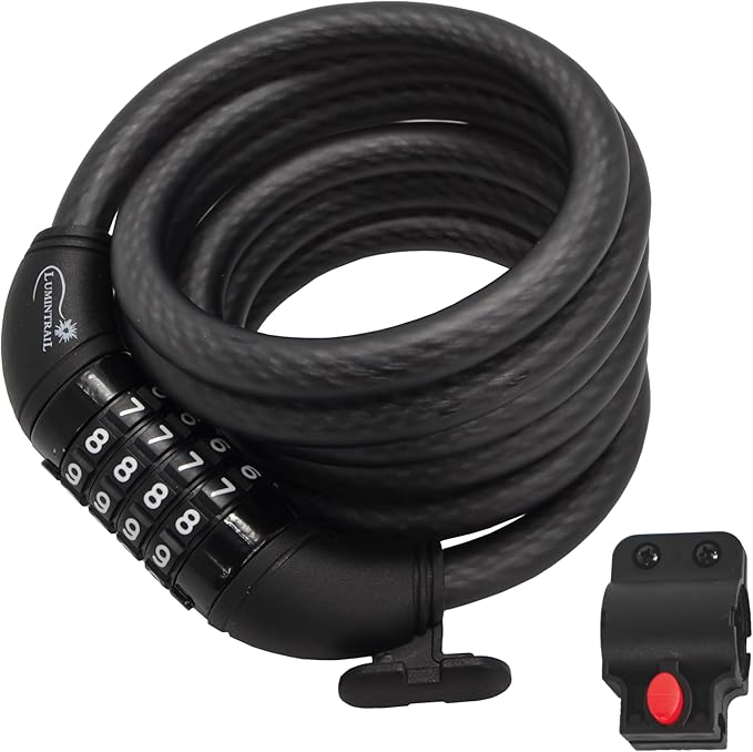 Lumintrail Combination Bike Lock Cable for Bike Accessories - 4ft Bike Locks Heavy Duty Anti Theft with Combinations - Bike Cable Lock Combination with Mounting Bracket (1 Pack, Matte Black)