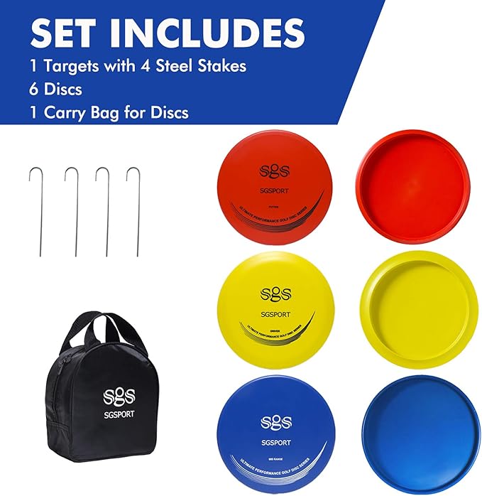 Disc Golf Basket - Portable Disc Golf Target with Heavy Duty 24-Chains Come with 6pcs Disc Golf Discs and Carry Bag, Ground Stake -Suitable for Players of All Levels - Multi Color Available
