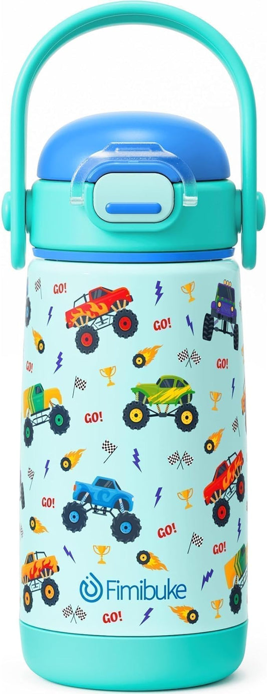 Fimibuke Kids Insulated Water Bottle with Straw Lid & Handle - 14oz BPA FREE 18/8 Stainless Steel Metal Tumbler Leak Proof Double Wall Vacuum Kids Cup Toddler Water Bottle for School Boys Girls