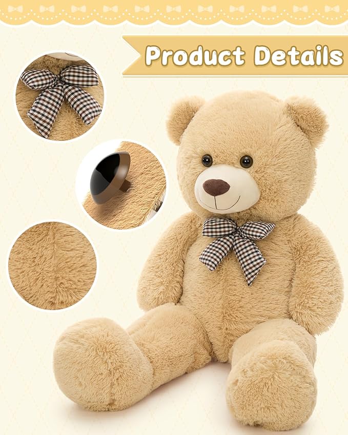 MaoGoLan Giant Teddy Bear Plush Toy - Ultra Soft & Cute Large Stuffed Animal 39 inches, Perfect for Baby Showers, Birthdays, Valentine’s Day Gifts (Kids, Couples, Family), Tan