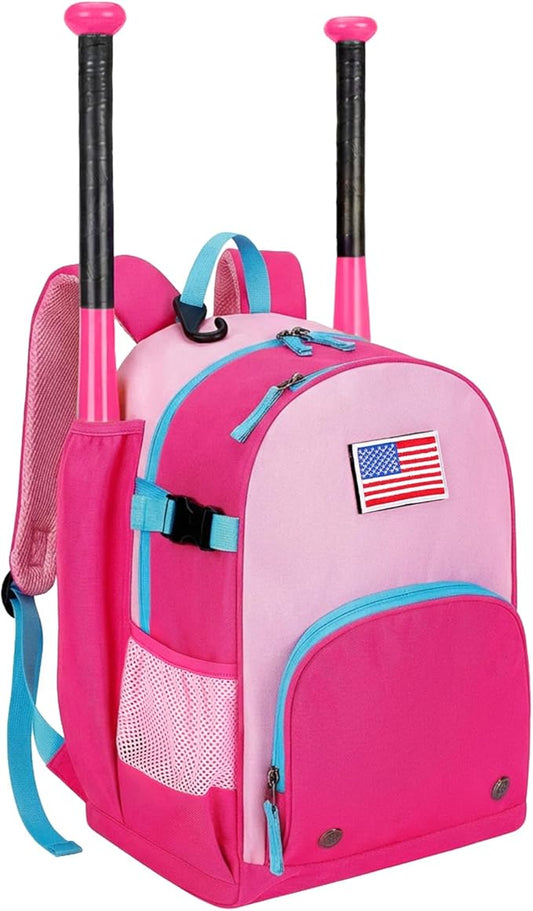 Choco Mocha Kids Baseball Bag, Large Youth Baseball Backpack Softball Bag for Girls T-Ball with Bat Holder