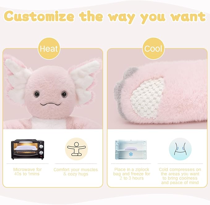 MaoGoLan Microwavable & Weighted Axolotl Stuffed Animal,3.8 lbs 38" Long Arms Freezable Salamander Huggable Weighted Plush Toys, Warm and Comfort Heated Axolotl Plushie for Adults,Kids