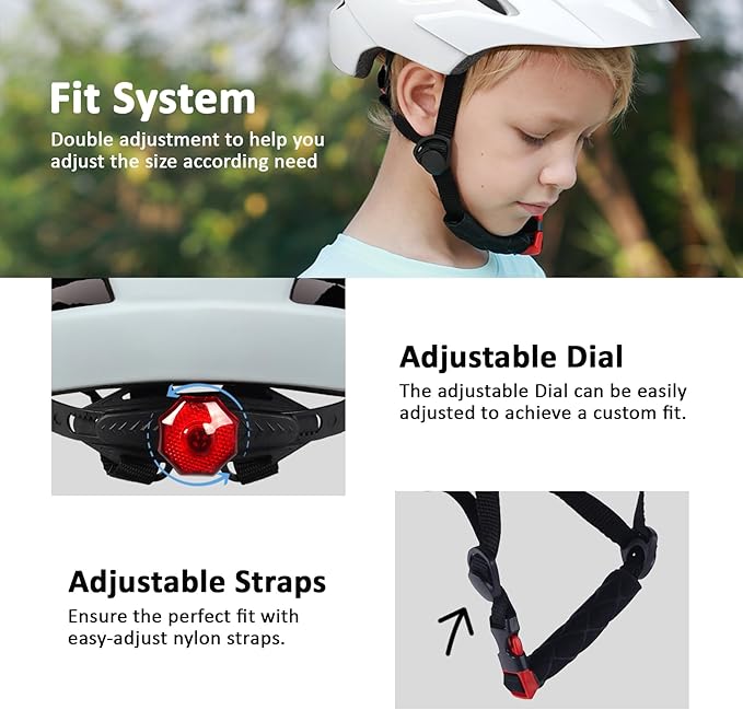 Kids Bike Helmet, Youth Toddler Boys Girls Helmets, 2 Size Adjustable for Ages 2-3-5-8-14 Years, Child Helmet with Visor and LED Light, Lightweight Multi-Sport Bicycle Scooter Cycling Helmets
