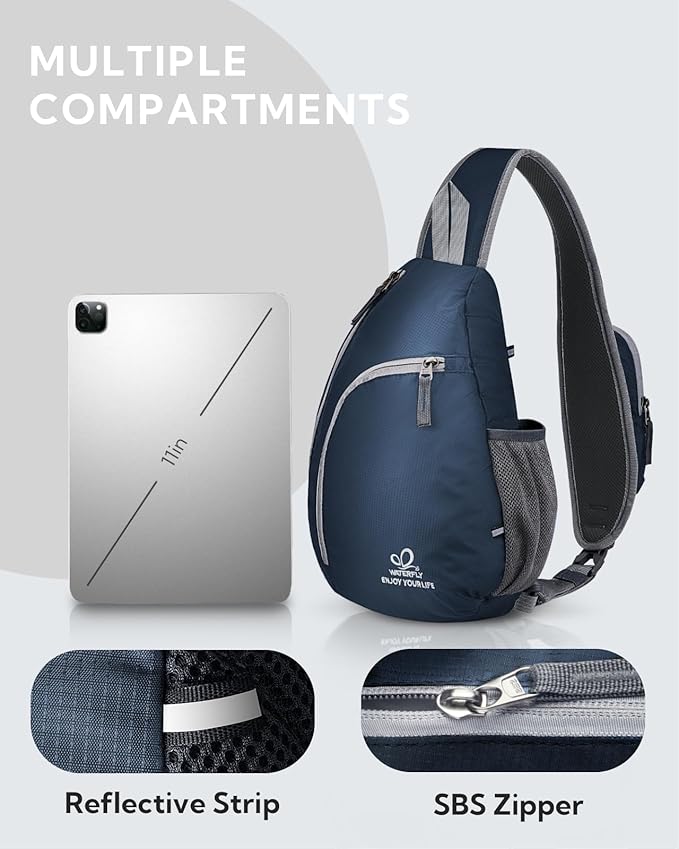 WATERFLY Crossbody Sling Bag Small Water Resistant Backpack Lightweight Shoulder Chest Daypack for Men Women Hiking Travel