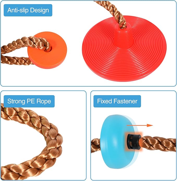 REDCAMP Climbing Rope Swings for Trees, Heavy Duty Plastic Disc Swing Seat for Kids with Hanging Strap and Snap Hooks, Red