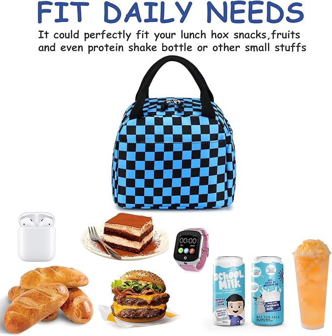 Lunch Box Kids Insulated Lunch Bag Large Reusable Leakproof Cooler Lunch Bags for Boys Girls School Travel Picnic (Blue Check)