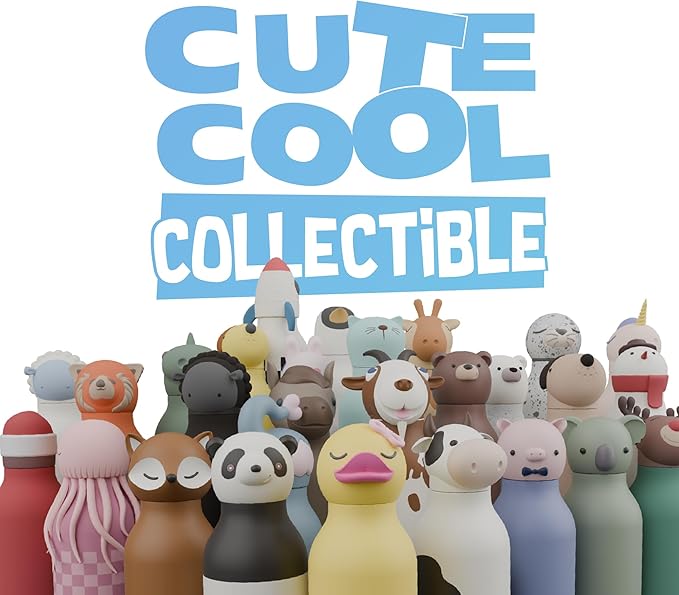 asobu Bestie Bottle Insulated Stainless Steel Water Bottle with Detachable Soft Animal Head Fun Drinking For Kids and Teens with Flexible Reusable Straw 16 Ounce (Penguin)