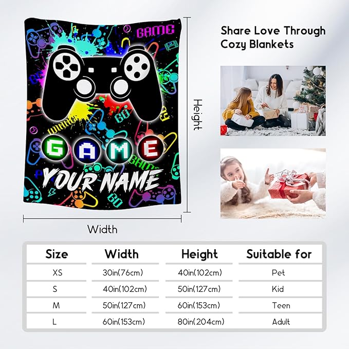 UNIKITTY Custom Kids Blankets for Boys, Gaming Blanket Gifts for Men Adults, 50"x60" Game Accessories Gift Ideal for Teens, Personalized Flannel Fuzzy Throw Gamer Room Decor for Couch Office Bed