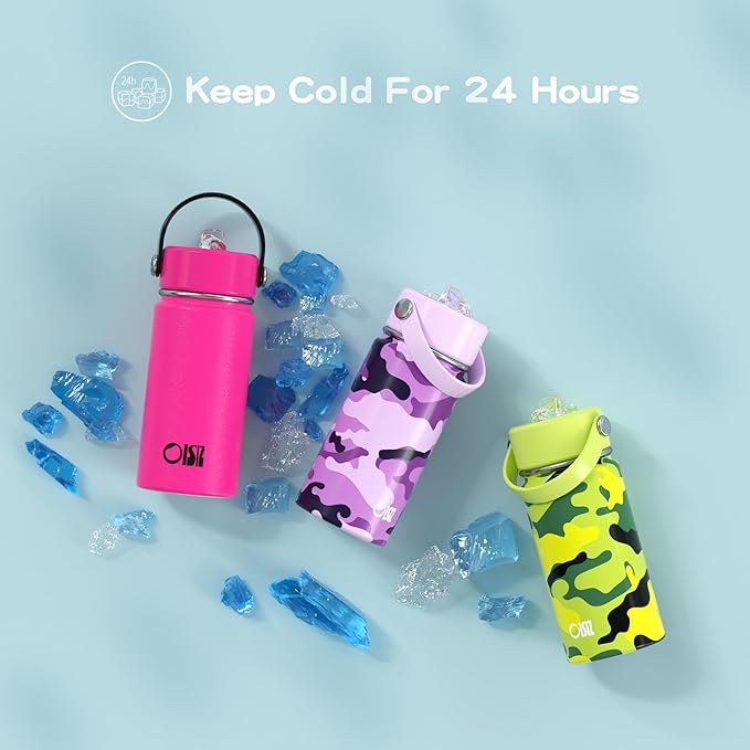 Kids Water Bottle with Straw Lid 14oz, Vacuum Insulated 316 Stainless Steel Water Bottles for Kids for School, Leakproof Water Bottle, BPA Free and Keep Cold for 24 Hours