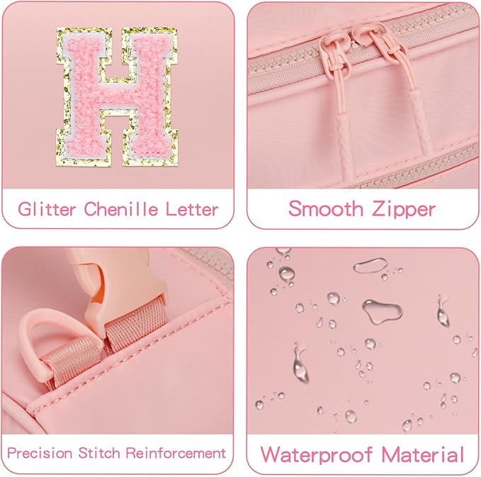 Kids Initial Lunch Bag, Reusable Insulated Lunch Box for Girls Toddlers, Back to School Gift, Leak-proof Cooler Bag for School Daycare Travel Picnic, Pink-H