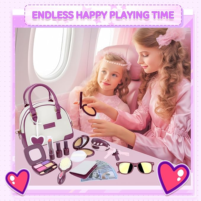 INNOCHEER Little Girls Purse, Kids Toy Purse with Pretend Makeup, Play Purse for Little Girls, Pretend Play Toddler Purse, Birthday Christmas Princess Gifts Toys for Girls 3 4 5 6 7 8 Year Old