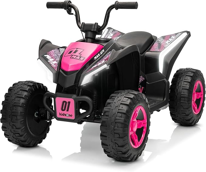 Kidzone 12V Kids Ride On ATV, Electric 4-Wheeler Car for Toddlers 37-96months, Battery Powered Vehicle w/LED Headlights, Rear Suspension, Forward/Reverse, Up to 3.7 MPH, 88 lbs Capacity - Pink
