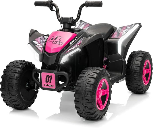Kidzone 12V Kids Ride On ATV, Electric 4-Wheeler Car for Toddlers 37-96months, Battery Powered Vehicle w/LED Headlights, Rear Suspension, Forward/Reverse, Up to 3.7 MPH, 88 lbs Capacity - Pink