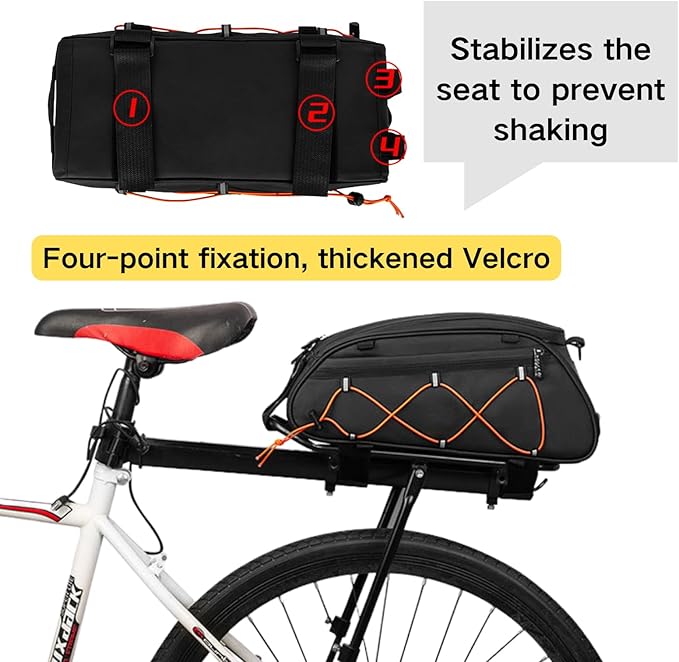 Rear Bike Rack bag,Bicycle Trunk Pannier Saddle Seat Bag Bike Accessories with shoulder strap large capacity Waterproof Reflective Bicycle Frame Bag Panniers for riding black