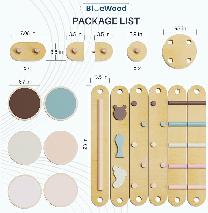 BlueWood Balance Beam for Kids 3-5, Toddler Sensory Wooden Toys and Stepping Stones, Build Coordination Gymnastics Obstacle Motor Skill for Kid