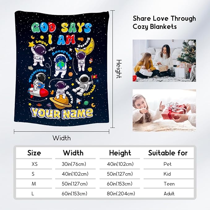 Personalized Planet Blanket, Kids Throw Blanket for Boys, Planet Gifts for Toddler Child, God Says I Am Blanket for Kids, Inspirational Gifts for Son, Soft Plush Throw Blankets for Couch, 50"x60"