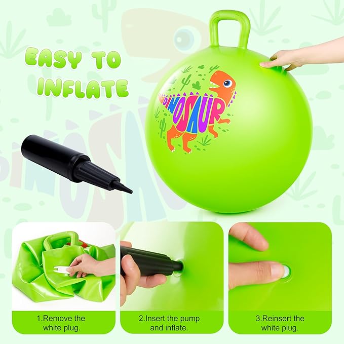 PlayZap Hopper Ball for Kids 3-8,18 Inch Green Dinosaur Bouncy Ball with Handle, Inflatable Hippity Hop Bounce Hopping Toys Indoor Outdoor for Boys Girls Gifts
