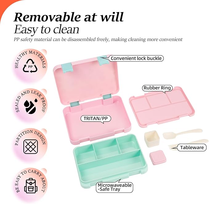 QCQHDU Bento lunch Box for Kids-4 Compartment,1180ml Lunch Containers for Adults,Microwave & Dishwasher & Freezer Safe,School,Work,Picnics with Sauce Vontainers,BPA-Free(Castle)