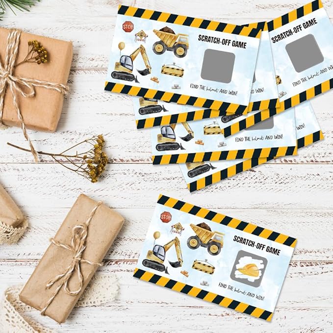 50 Psc Construction Theme Scratch off Game Cards, Funny Excavator Dump Truck Scratch Cards for Birthday Party Baby Shower, Construction Birthday Party Supplies, Lottery Group Games Activity