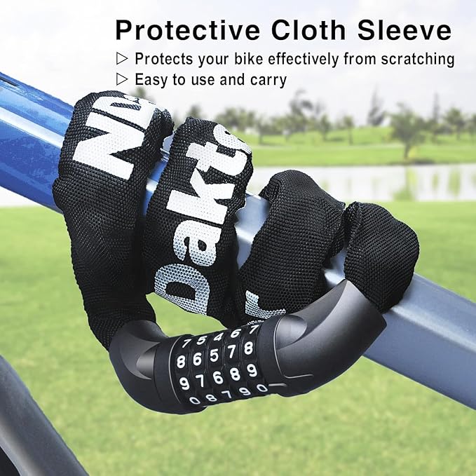 NDakter Bike Chain Lock, 5 Digit Combination Heavy Duty Anti Theft Bicycle Chain Lock,2.62/3.2/4.27/5/6Ft Long Security Resettable Bike Locks for Bike, Bicycle, Scooter, Door, Gate, Fence-4/6mm Thick