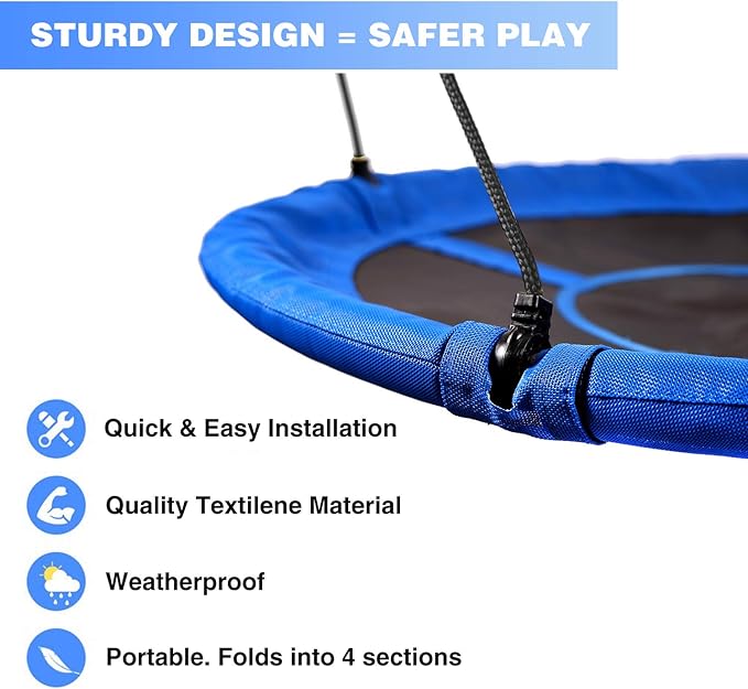 RedSwing 40" Flying Saucer Tree Swing for Kids Outdoor, Large Round Tire Swings for Trees and Swingset, Strong Heavy Duty for Outside Playground, 500LBS Weight Capacity, Blue