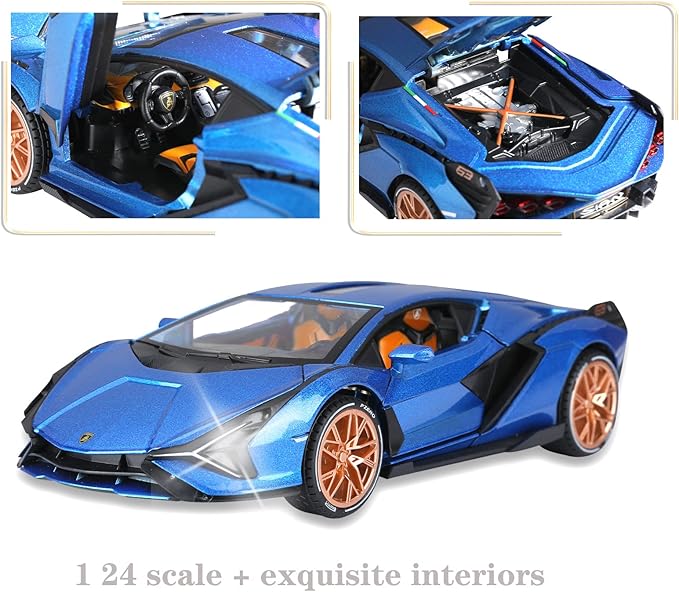 SASBSC Lamb Toy Cars for Kids Sian Model Car Fp37 Diecast Metal Cars with Light and Sound Pull Back Car Toys for 3+ Year Old Boys (Blue-1 24)