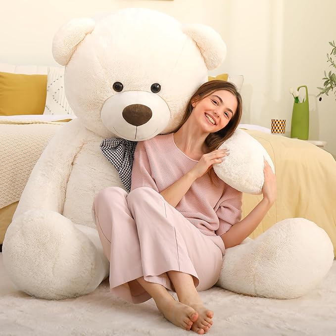 MaoGoLan Giant White Teddy Bear Stuffed Animal 6 Feet,Soft Cuddly Smiling Face Big Life Size Valentines Teddy Bear Plush Gift for Boyfriend Girlfriend,Brithday