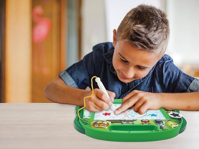 LEXiBOOK, Multicolor Magic Magnetic Animals Drawing Board, Artistic Creative Toy for Girls and Boys, Stylus Pen and Stamps, Green, CRANX550