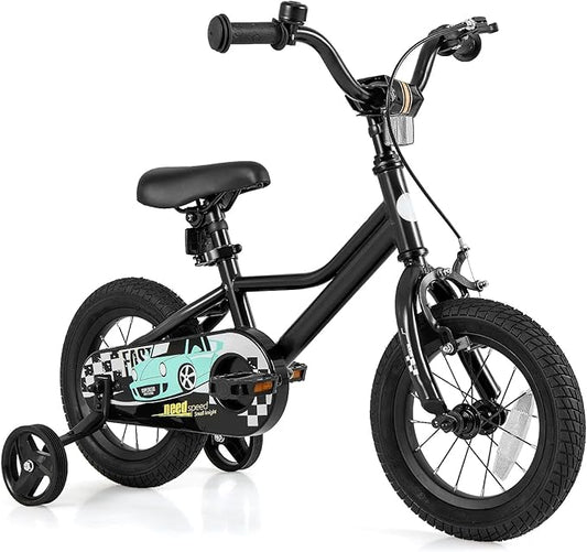 BABY JOY Kids Bike, 12 14 16 18 Inches Car Pattern Sporty Bicycle w/Removable Training Wheels, Hand & Coaster Brakes, Adjustable Seat & Handlebar, Girls Boys Bike