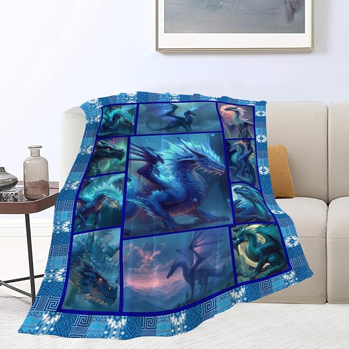 Dragon Throw Blanket Dragon Stuff Gifts for Kids Girls Boys Adults Women Men Soft Cozy Warm Plush Fluffy Fuzzy Fleece Blanket Decor 60''X80''