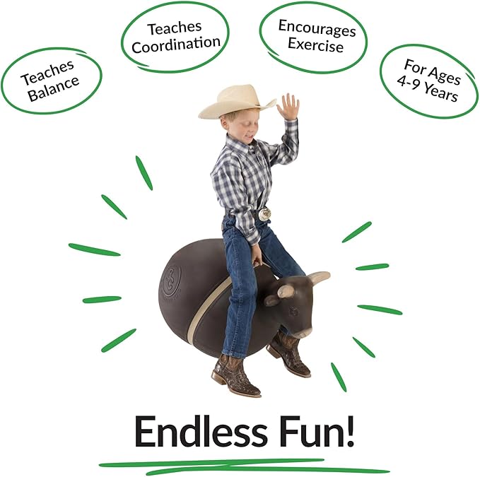 Big Country Toys Bouncy Bull Kids Toys - Rodeo Ride On Toys for Ages 3+ - Bouncy Animals for Toddlers - Inflatable Kids Hopper Toy with Hand Pump