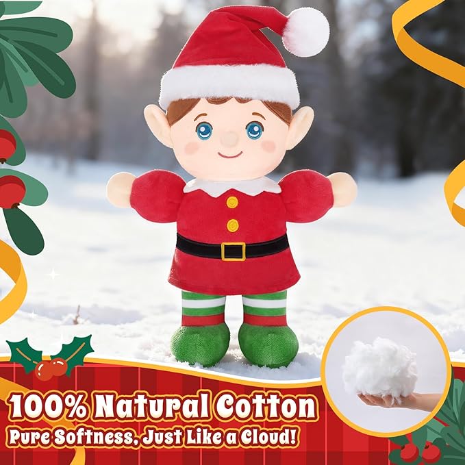 Christmas Elf Plush, Soft Baby Doll Boy First Baby Doll Toys Birthday Christmas Plushies Gift Elf Toy for Toddler Kids Infants