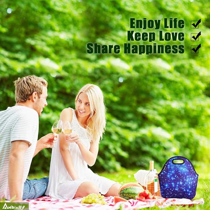 Neoprene Lunch Bag/Lunch Box/Lunch Tote/Picnic Bags Insulated Cooler Travel Organizer (Blue Stars)