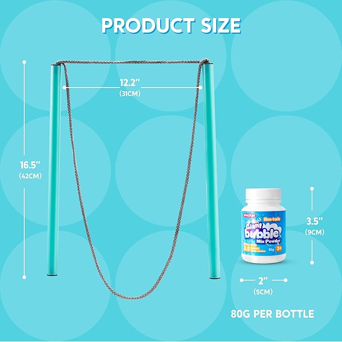SYNCFUN Giant Bubble Wand Kit (3-Piece Set) with Concentrate Solution-Up to 3.5 Gallons, Big Bubble Wand Set with Mix Powder, Outdoor Toy for Kids, Boys, Girl, Party, Summer