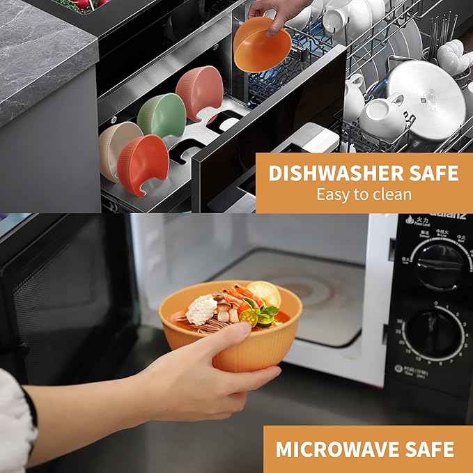 Wheat Straw Dinnerware Sets, Unbreakable Dinnerware Set for 6,Reusable Lightweight Tableware Dinner Dishes, Bowls, Cups, tableware, 24pcs Dinnerware Microwave & Dishwasher & Kids Safe