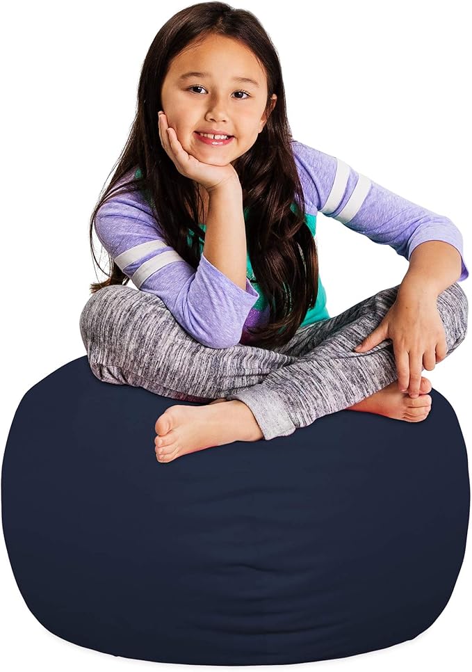Posh Stuffable Kids Stuffed Animal Storage Bean Bag Chair Cover - Childrens Toy Organizer, Medium 27" - Solid Navy Blue